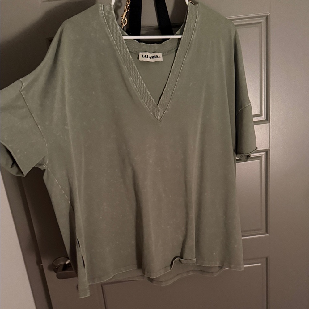 Alamar Olive Short Sleeve V-Neck Top